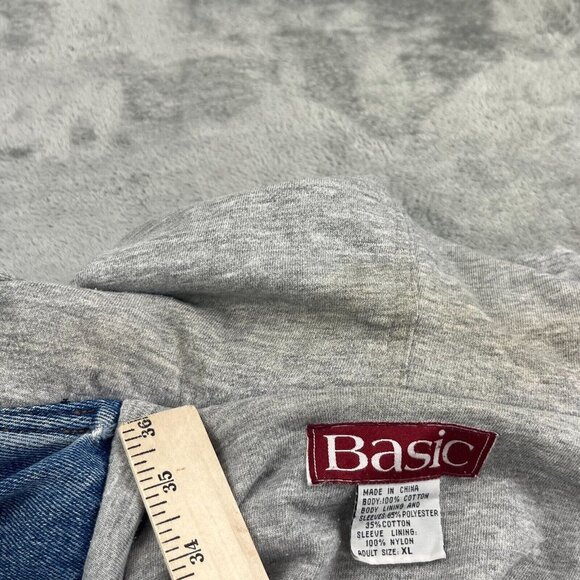 Basic Bomber Jean Trucker Jacket Men's XL Blue Denim Hooded Snap Button RN 90163 - Picture 16 of 16